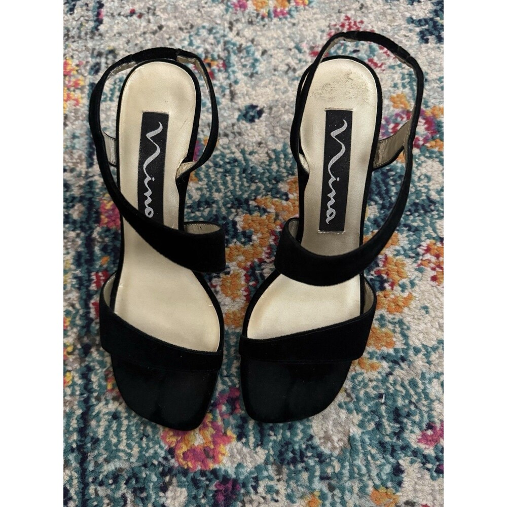 Nina Strappy Black Suede‎ Heels Size 6